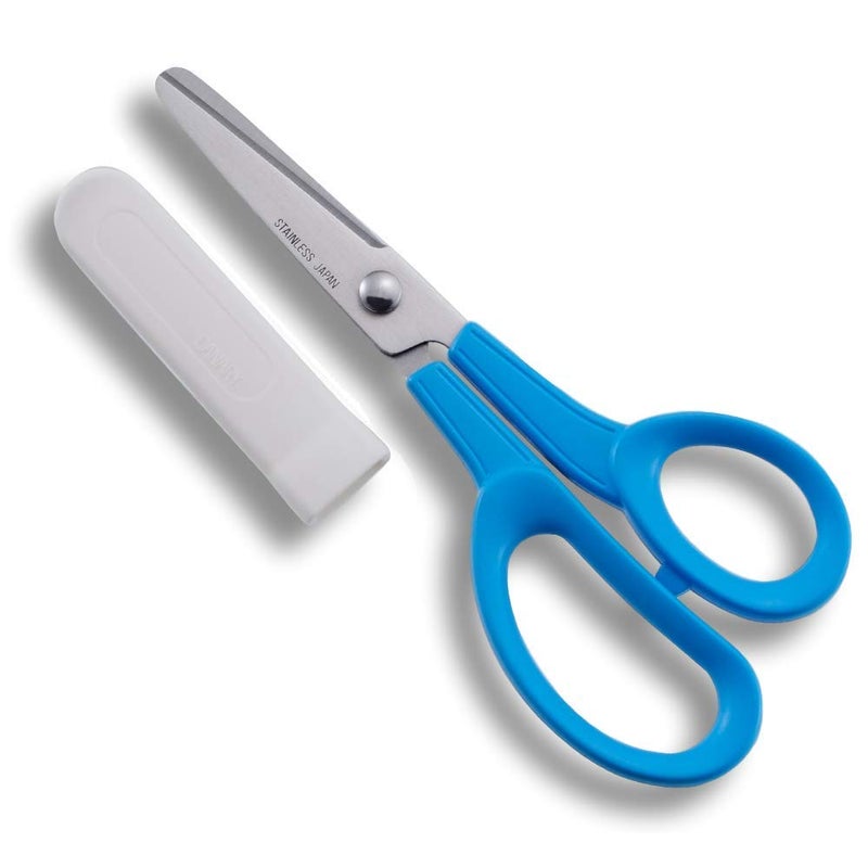 CANARY Kids Scissors 6" for Age 6-8, Safe Blunt Tip with Blade Cover, Made in JAPAN, Safety Elementary School Scissors, Blue - Image 1